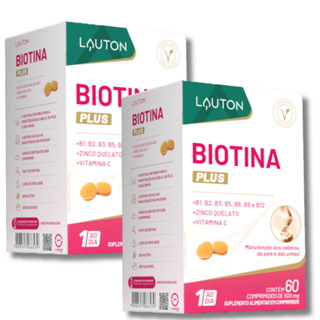 KIT 2 BIOTINA PLUS 60 COMPRIMIDOS FORTALECIMENTO DE CABELO E UNHA - LAUTON em Oferta na Shopee