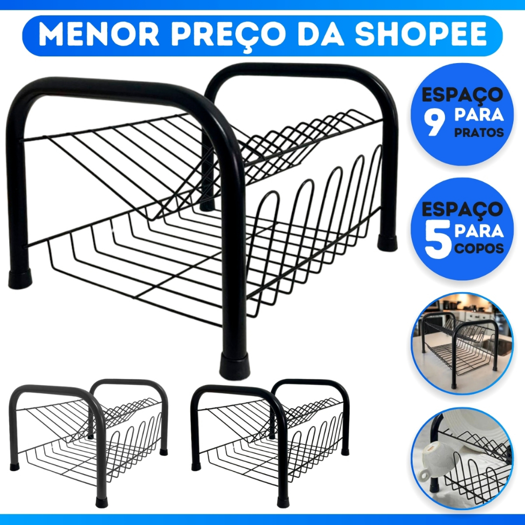Escorredor De Louças Versátil Duplo Compacto Secador Copos 9 Pratos 2 Andares