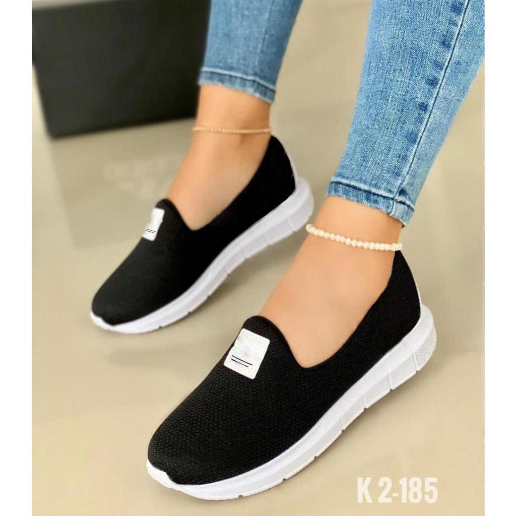 Tênis Sapatilha Feminino Casual Calce Fácil Confortável Flexível Preto em Oferta na Shopee