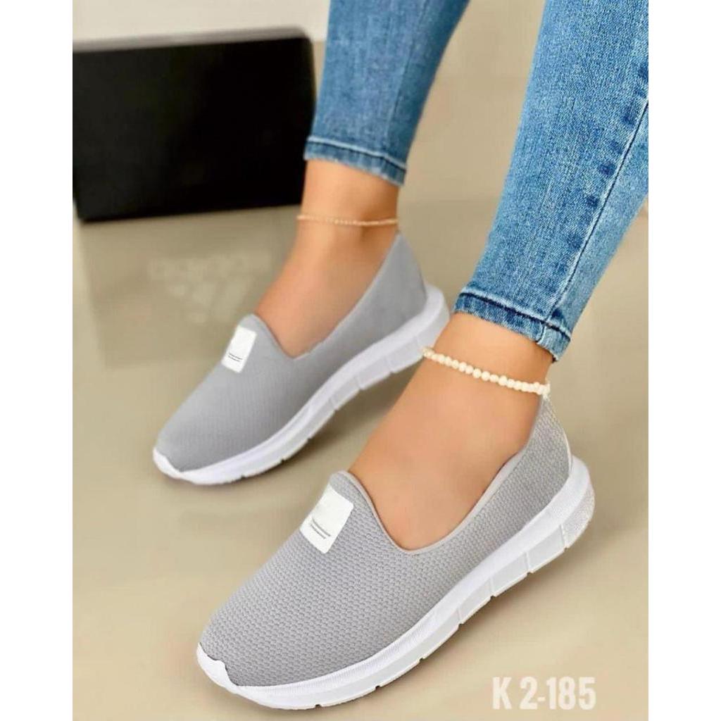 Tênis Sapatilha Feminino Casual Calce fácil Confortável Flexível Cinza