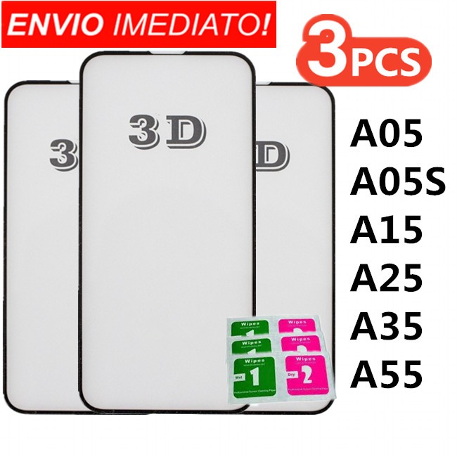 KIT 3PCS Película De Vidro 3D Tempeado Para Samsung A05 A05S A15 A25 A35 A55