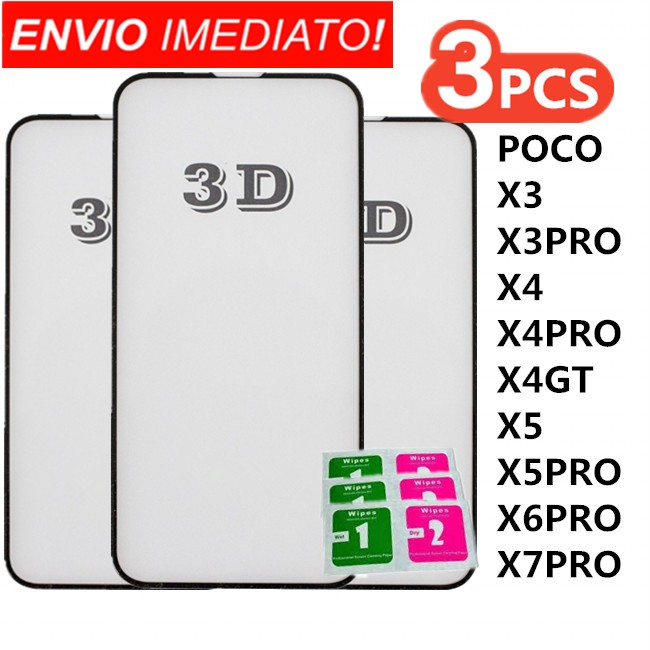 KIT 3 Película De Vidro 3D Temperado Para Xiaomi Poco X3/X3 PRO X4/X4 PRO X4GT X5/X5 PRO X6/PRO X7 PRO em Oferta na Shopee
