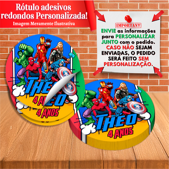 Adesivos Redondos Personalizados Vingadores