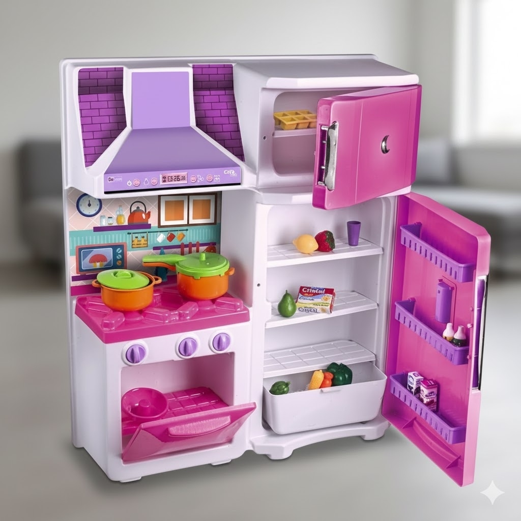 Cozinha Infantil Fogao Geladeira Coifa Rosa Brinquedo Completa Panelinhas Acessorios Educativo