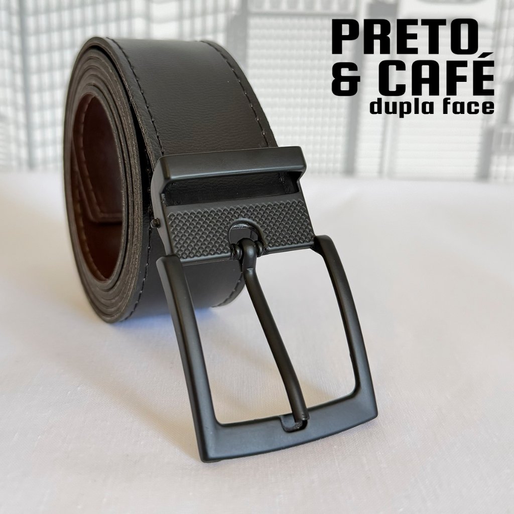Cinto Dupla Face Masculino - 125 CM Tamanho Único Couro Rock Premium Fivela Preto All Black em Oferta na Shopee
