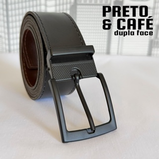 Cinto Dupla Face Masculino - 125 CM Tamanho Único Couro Rock Premium Fivela Preto All Black em Oferta na Shopee