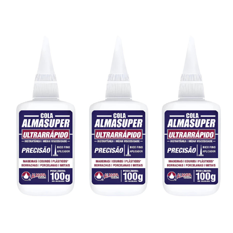Kit 3 Cola Instantânea Almasuper Precisão 100g