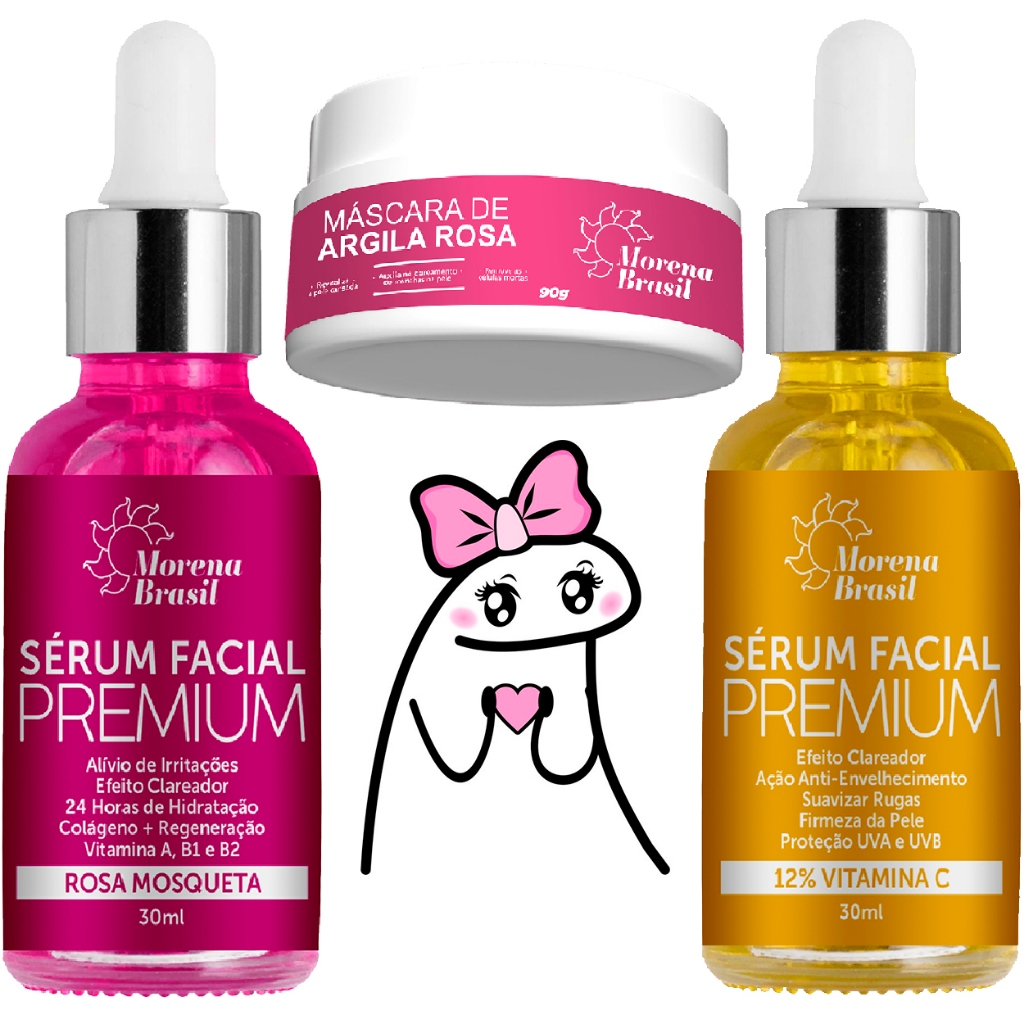 Skin Care Sérum Rosa Mosqueta +  Máscara Hidratante Facial + Vitamina C-10 - Kit Completo