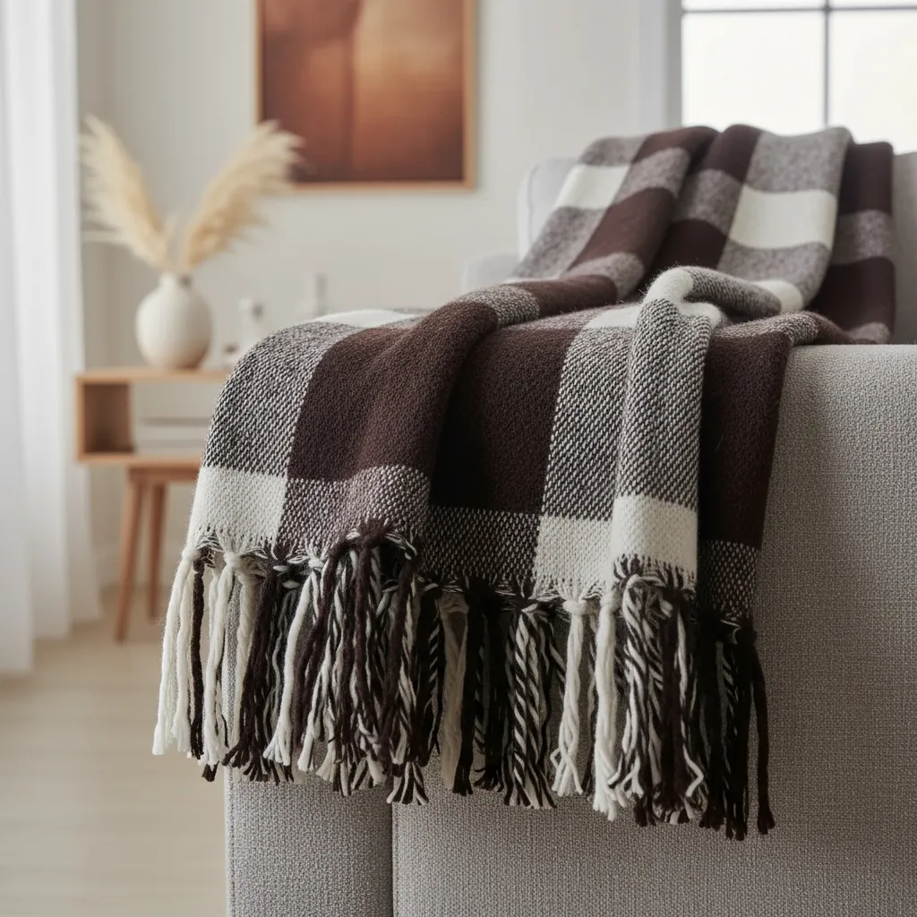 Manta Decorativa Cama King Bege com Marrom  2,55 x 2,35 m em Oferta na Shopee