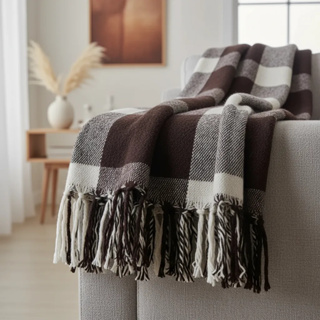 Manta Decorativa Cama King Bege com Marrom  2,55 x 2,35 m em Oferta na Shopee