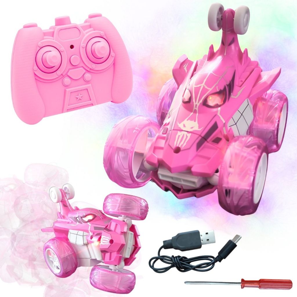 Carrinho De Controle Remoto Rosa Para Menina 2.4Ghz Brinquedo Infantil Carrinho Aranha Gira 360