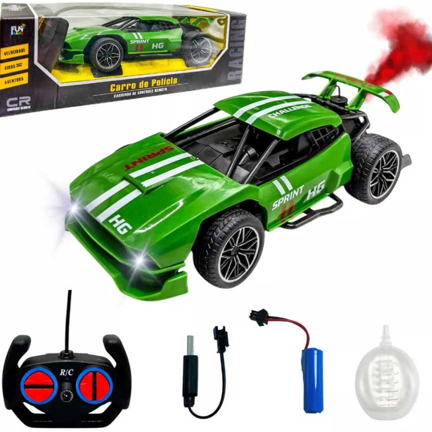 Carrinho Controle Remoto Recarregável Solta Fumaça Com Luz Drift