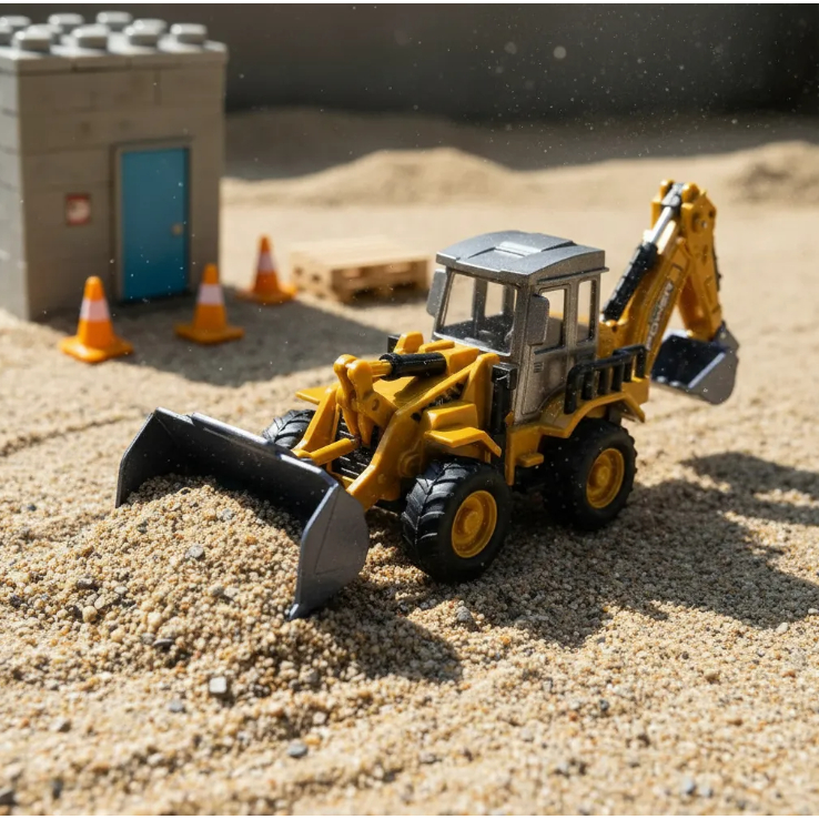 Miniatura Trator Retroescavadeira Metal Miniatura Diecast Articulada Pneu de Borracha