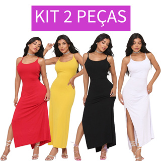 Kit 2 Vestidos longos Costas Nua de Viscolycra Trançado em Oferta na Shopee