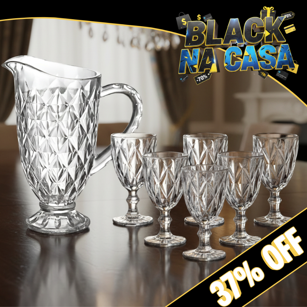 Kit 7 Peças Taças Diamond 320ml + Jarra Diamante 1,2L Para Água Suco Bico Jaca Abacaxi Transparente em Oferta na Shopee