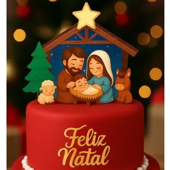 Topo de Bolo Natalino- Topo de Bolo Feliz Natal - Topper Feliz Natal
