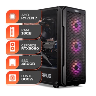PC Gamer Titan Pro, AMD Ryzen 7 5700X, GeForce RTX 5060 8GB, 16GB DDR4, SSD M.2 1TB, Fonte 600W 80 Plus em Oferta na Shopee