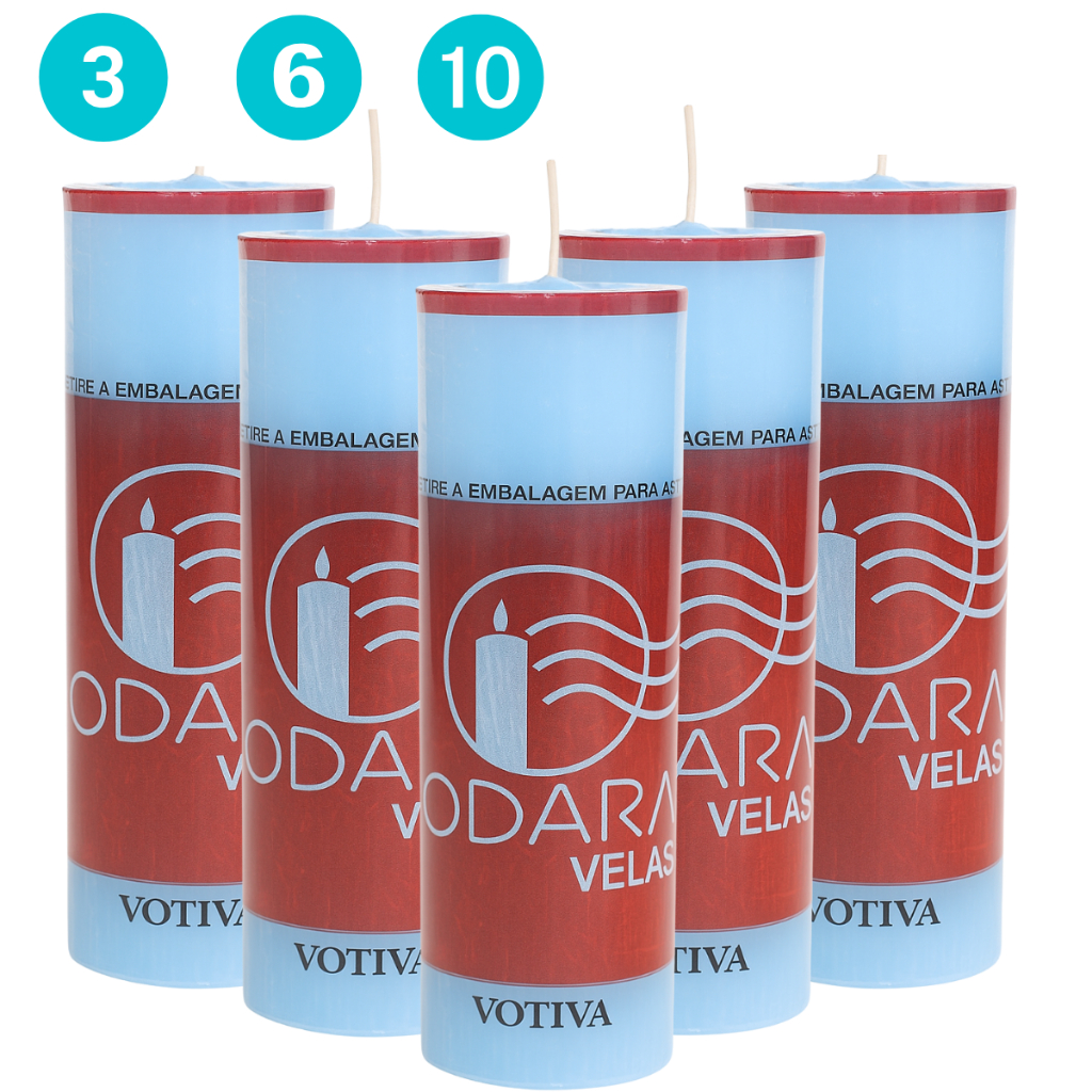 Kit Velas de 7 dias Azul Claro 260g Relgiosa Parafina Pura Colorida (3/6/10)
