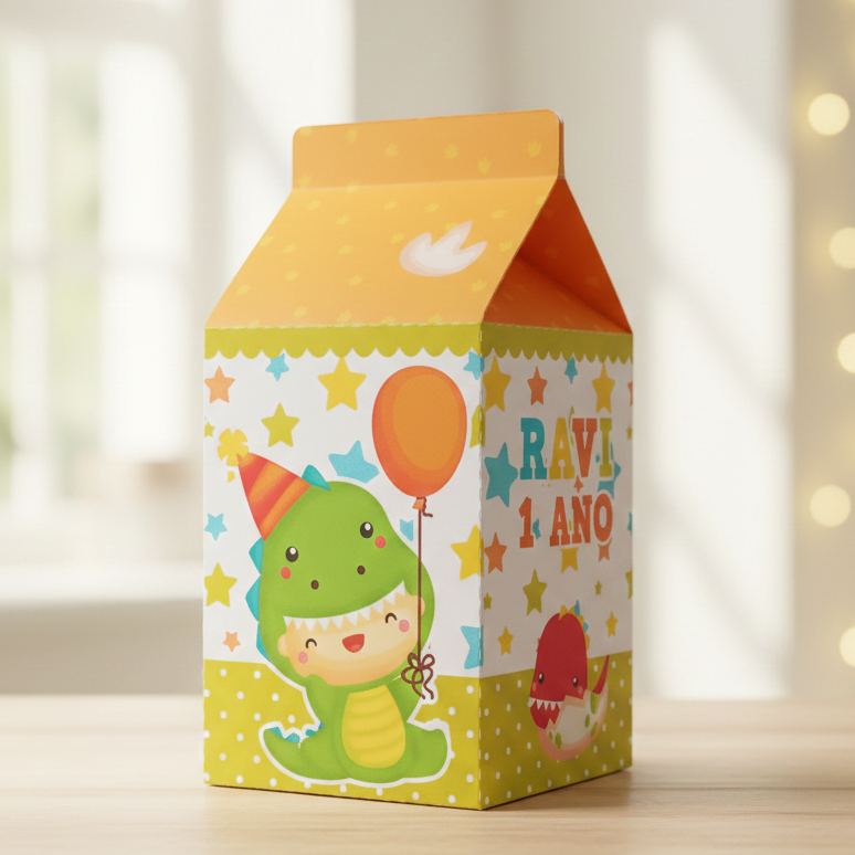 Caixa Milk Dinossauros Baby | Caixinhas Personalizadas Kit Festa Aniversário Lembrancinhas Mimos
