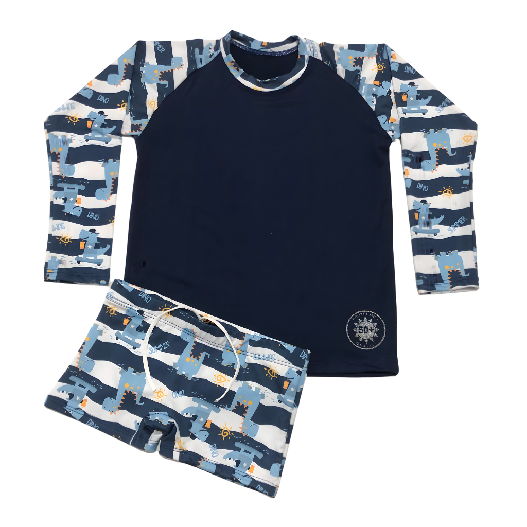 CONJUNTO INFANTIL CAMISA + SUNGA BOXER PROTEÇÃO UV 50+ VESTE DE 1 AO 8 ANOS