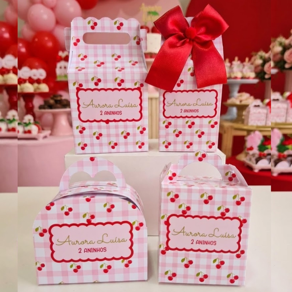 Caixinha Mimo Cerejinha do Bolo Personalizada | Nome e Idade | Aniversário Infantil Menina | Decoração Mesa