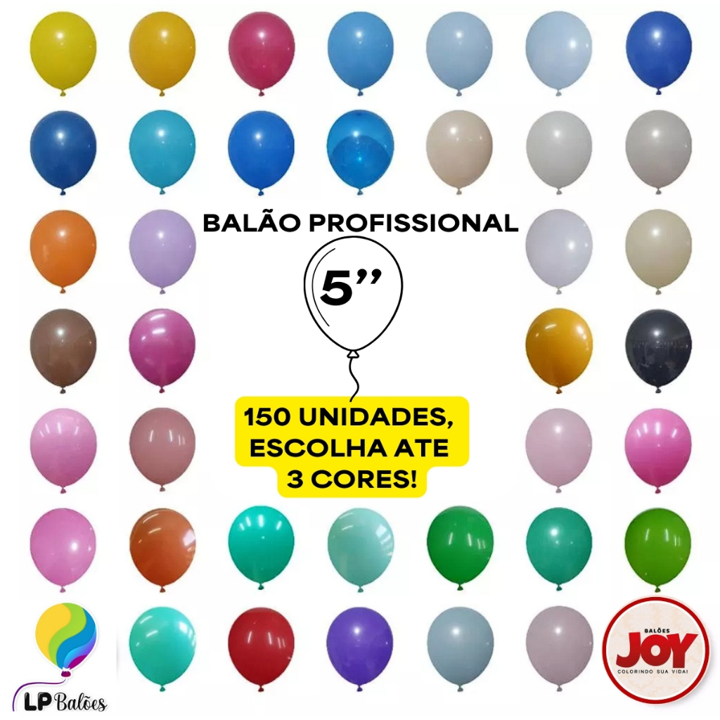 KIT Balão Bexiga Festa, N. 5 Polegadas C/ 150 Unid - JOY - Coloridos - Aniversário - Eventos Látex