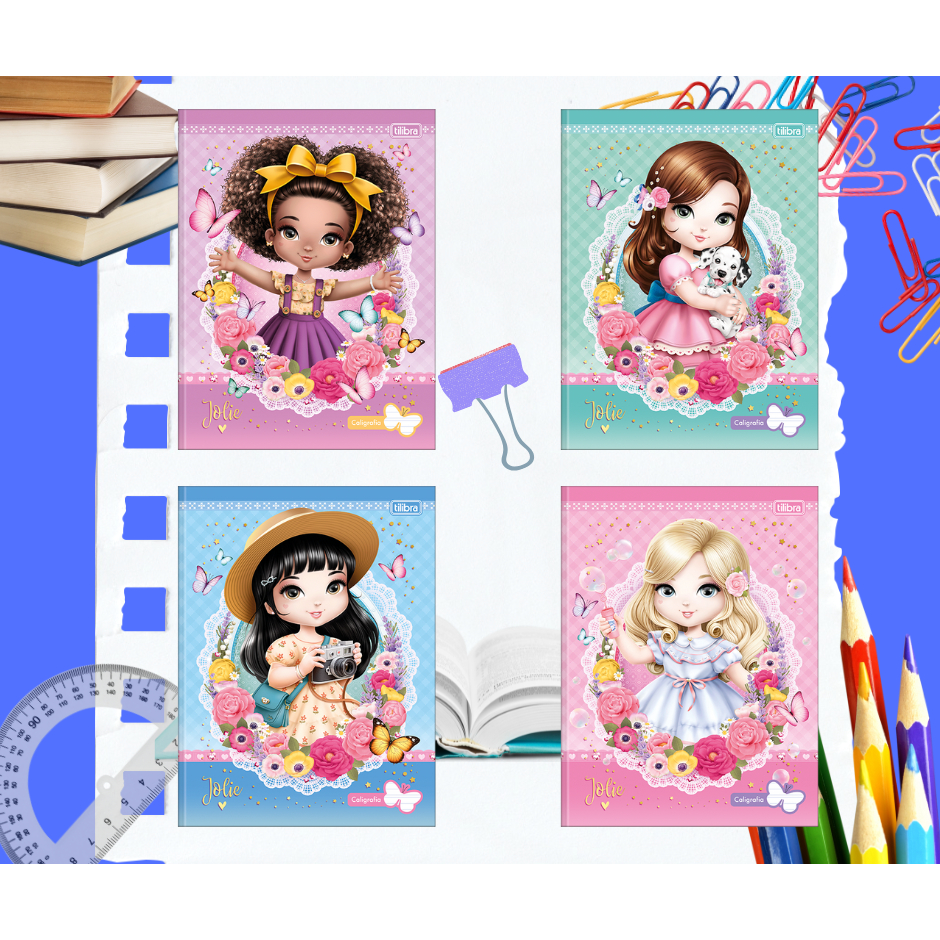 Caderno de Caligrafia Brochura Capa Dura Jolie /Princesa  40 Folhas