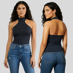 Blusa Feminina Gola Alta Frente Única Costas Nuas Gola Halter Efeito Modelador