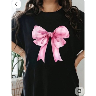 camiseta t-shirt estampada algodão malha 30.1 básica  feminina laço charmoso cereja rosa dourada laco azul e cor rosa em Oferta na Shopee