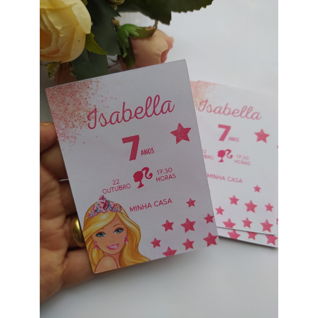 CONVITE INFANTIL ADULTO IMPRESSO SIMPLES ANIVERSARIO CHA DE BEBE BARBIE LADYBUG JARDIM FAZENDINHA E OUTROS
