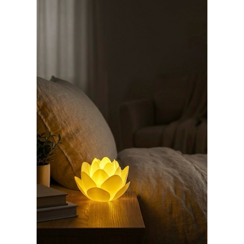 Imagem Luminária Flor De Lótus Abajur Decorativo Com Vela LED Inclusa Impressão 3D Quarto Sala Presente Zen
