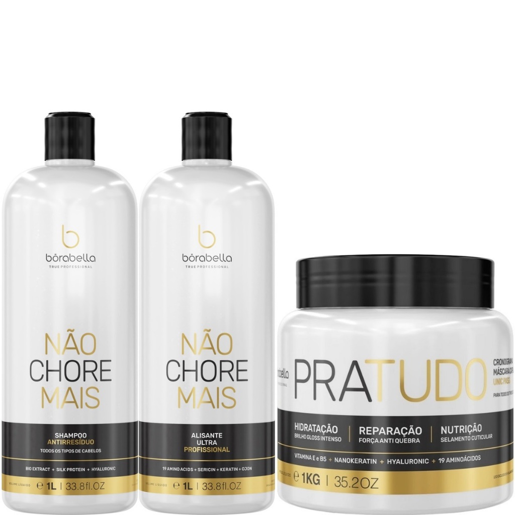 Kit Borabella Não Chore Mais 2x1 Litro + Máscara Pratudo 1kg em Oferta na Shopee