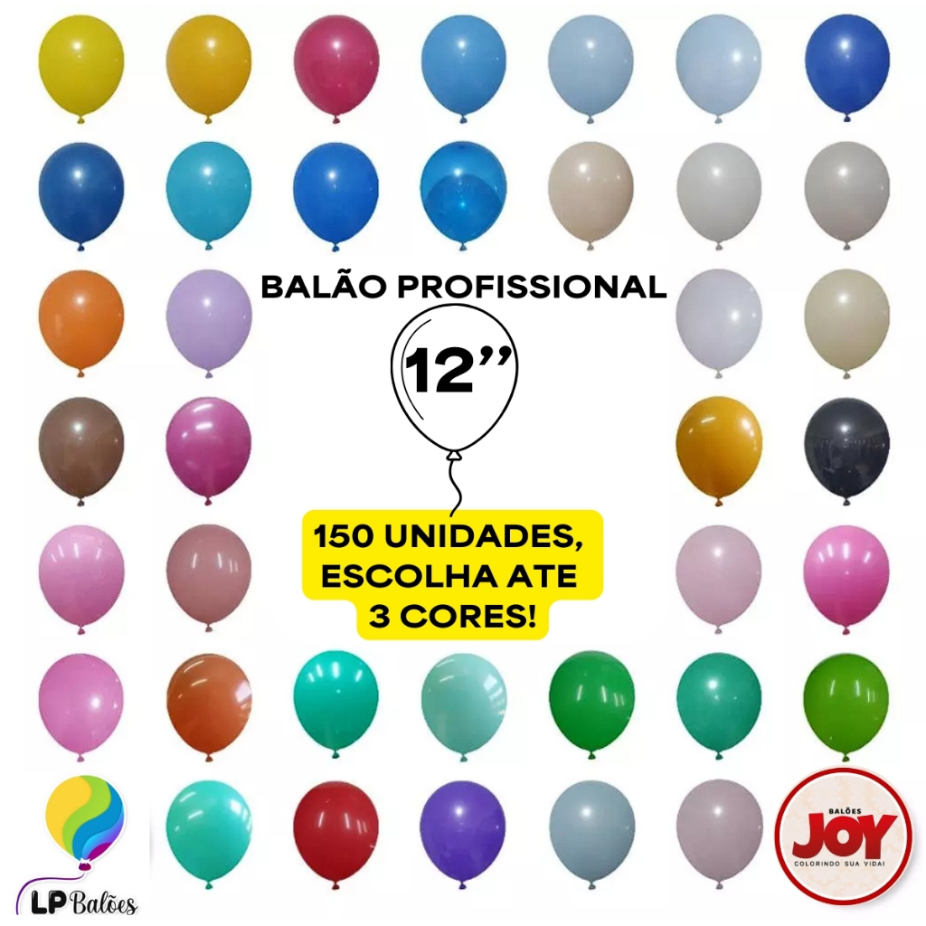 KIT Balão Bexiga Festa 12 Polegadas 150 Unidades JOY Coloridos Aniversário Eventos Látex Decorativos