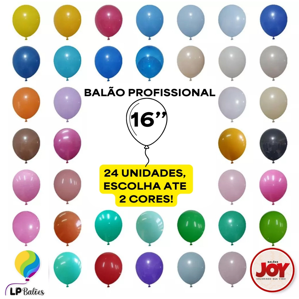 KIT Balão Bexiga Festa 16 Polegadas 24 Unidades JOY Coloridos Aniversário Eventos Látex Decorativos