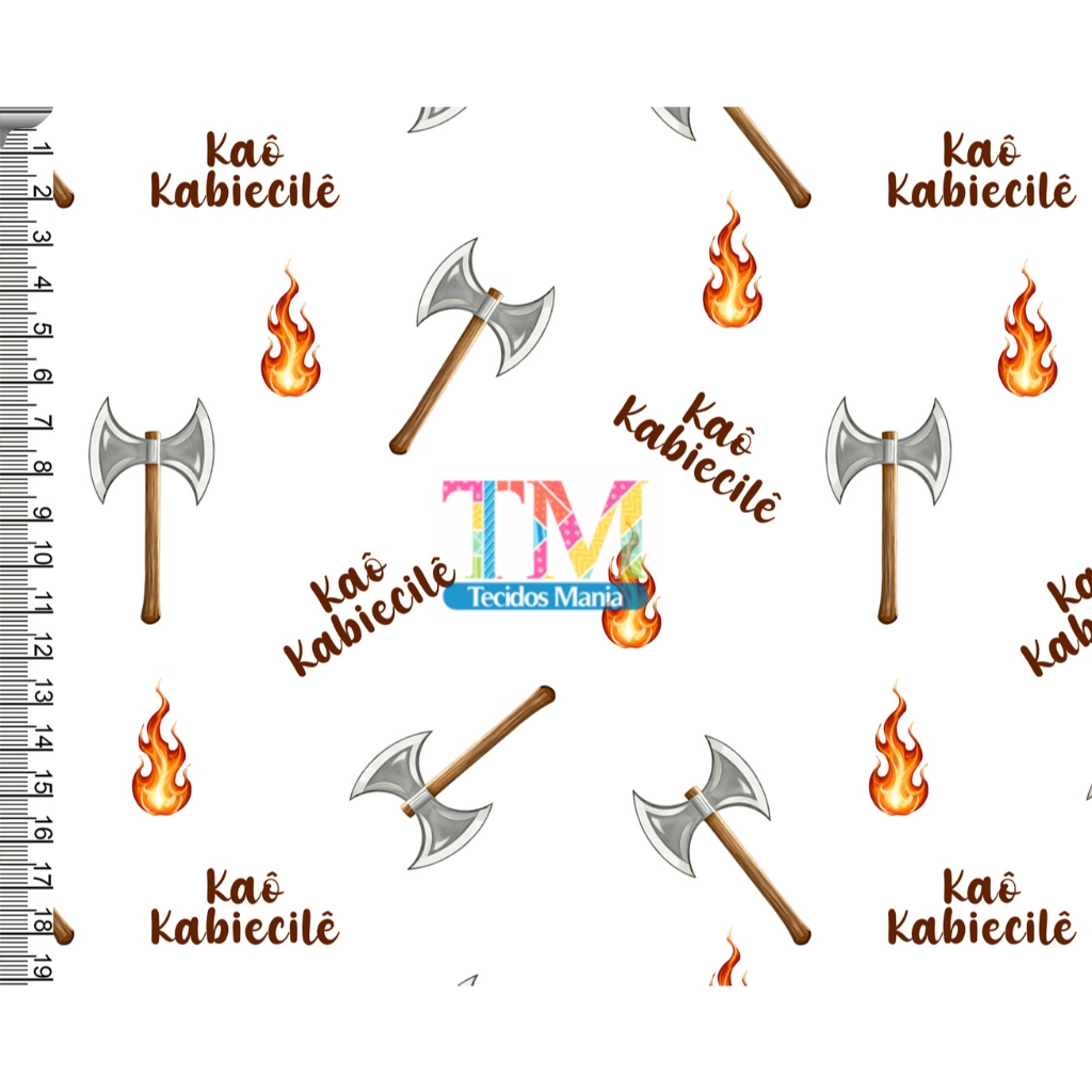 Tecido tricoline, microfibra ou gabardine - xangô - Kaô Kabiecilê - Fundo Branco - 0.50CM