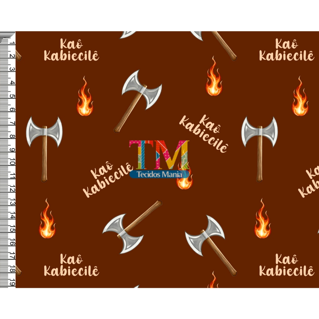 Tecido tricoline, microfibra ou gabardine - xangô - Kaô Kabiecilê - Fundo Marrom - 0.50CM