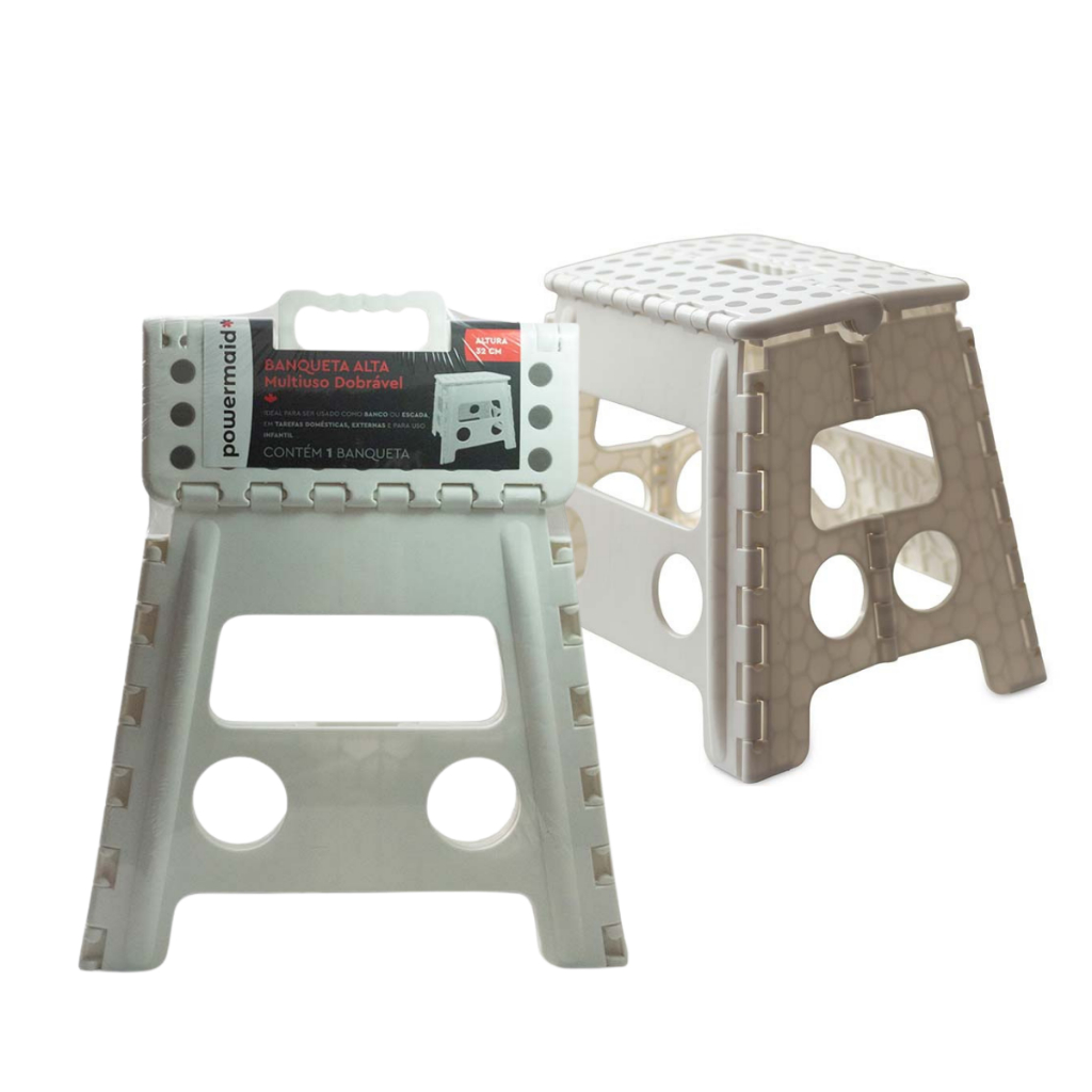 Banqueta Plástica Dobrável Alça 32cm Multiuso Branca Powermaid