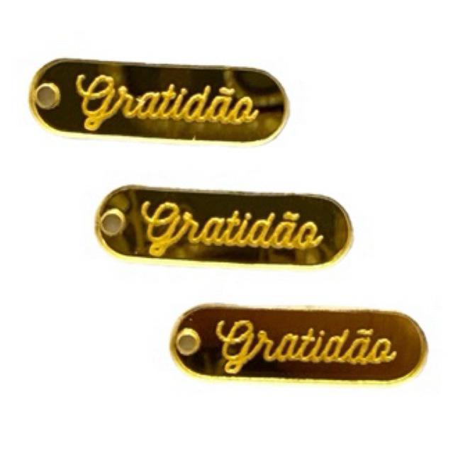 KIT GRATIDÃO  Aplique Tag Etiqueta, acrílico 0,8 X 2,5 CM  Espelhado escrita GRATIDÃO