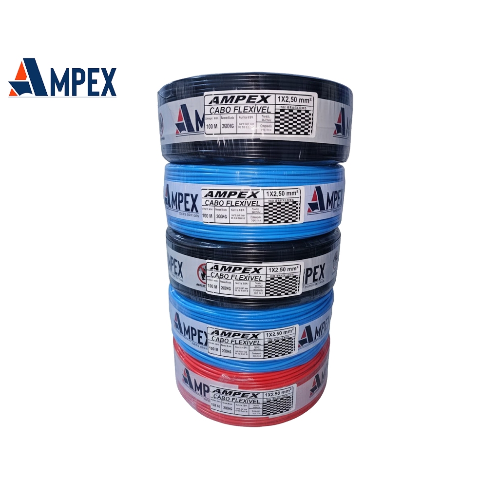Fio Elétrico Cabo Flexível 2,5mm Rolo de 100m – Certificado INMETRO | Anti-chamas | Ampex Fio Elétrico Cabo Flexível 2,5mm Rolo de 100m – Certificado INMETRO | Anti-chamas | Ampex