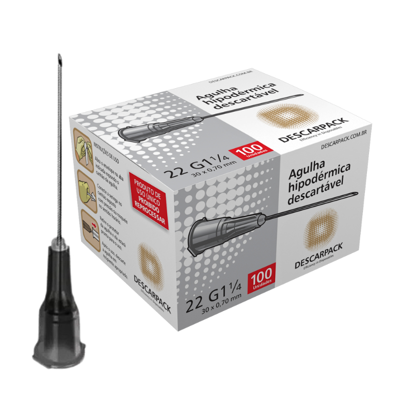 Agulha 30x0,70 22g Descartável Estéril Hipodérmica C/100un - Descarpack em Oferta na Shopee