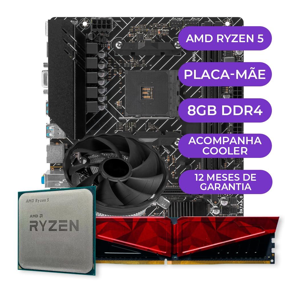 Kit Upgrade Gamer, AMD Ryzen 5 3400G + Placa Mãe + 8GB DDR4