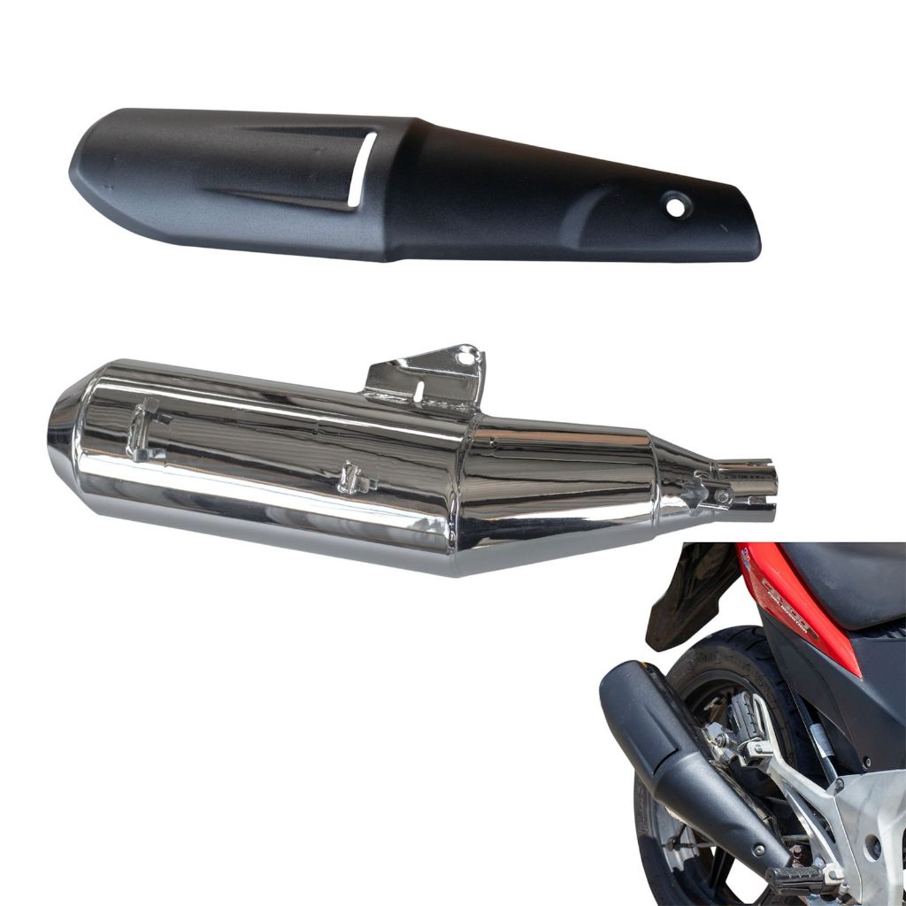 KIT PONTEIRA CROMADA + PROTETOR DE ESCAPE PRETO CB 300 R - 2009 2010 2011 2012 2013 2014 2015