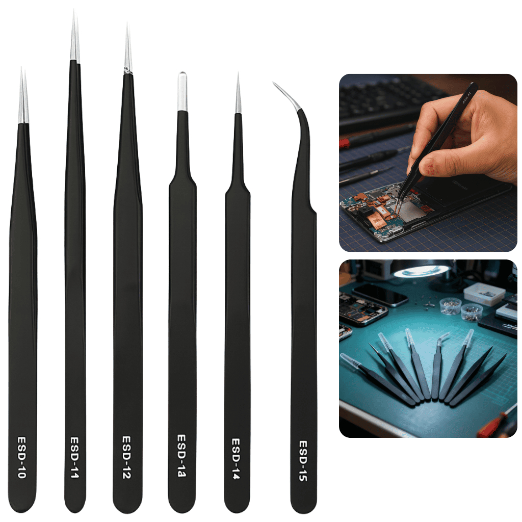 Kit 6 Pinças Antiestáticas De Precisão Para Manutenções