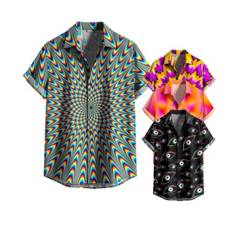 Camisa De Botão Estampada Ilusão De Ótica 3D Estilo Psicodélico, Efeito Alucinante [Ref-462] em Oferta na Shopee