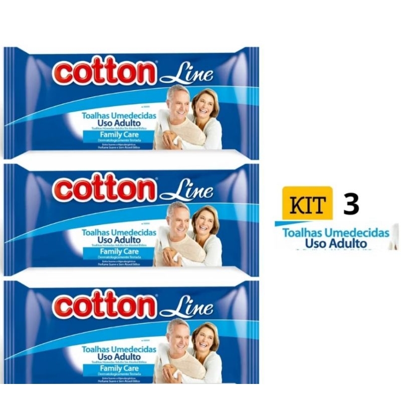 Kit 3 Toalhas Umedecidas Cotton Line Adulto – 40 Unidades Cada | Higiene e Conforto em Oferta na Shopee