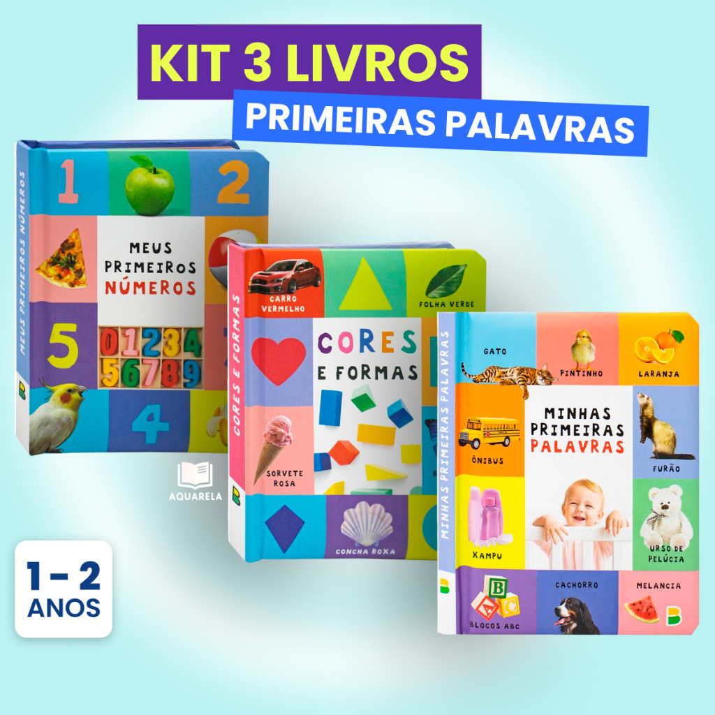 Kit Meu Livro Fofinho Primeiras Palavras do Bebê | 1 Ano Coleção Números Cores Formas Bichos Cartonados Capa Dura
