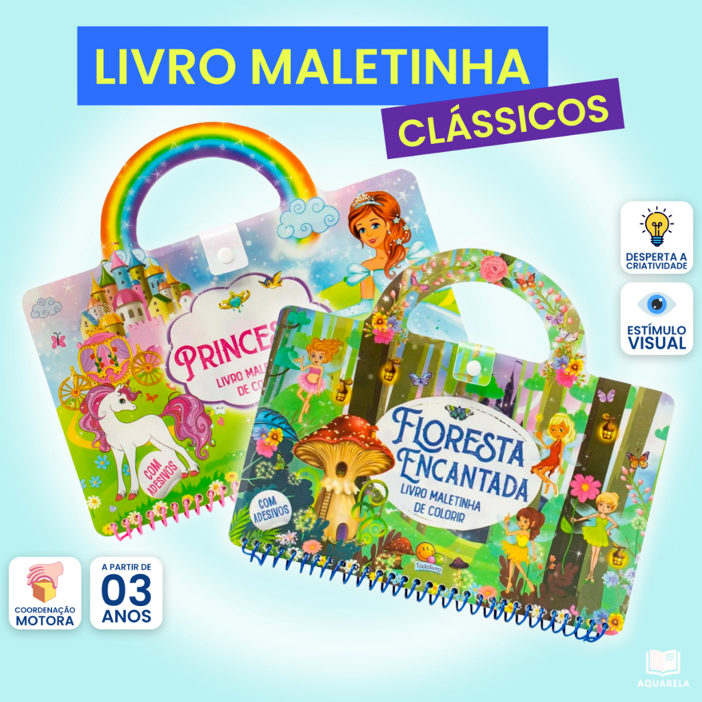 Livro Maletinha de Colorir Com Adesivos Para Crianças | Fashion Princesas Fazenda Floresta | Infantil  + 4 Anos Pintar em Oferta na Shopee