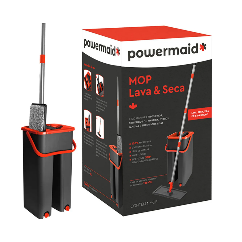 MOP LAVA E SECA VERM E PRETO POWERMAID em Oferta na Shopee