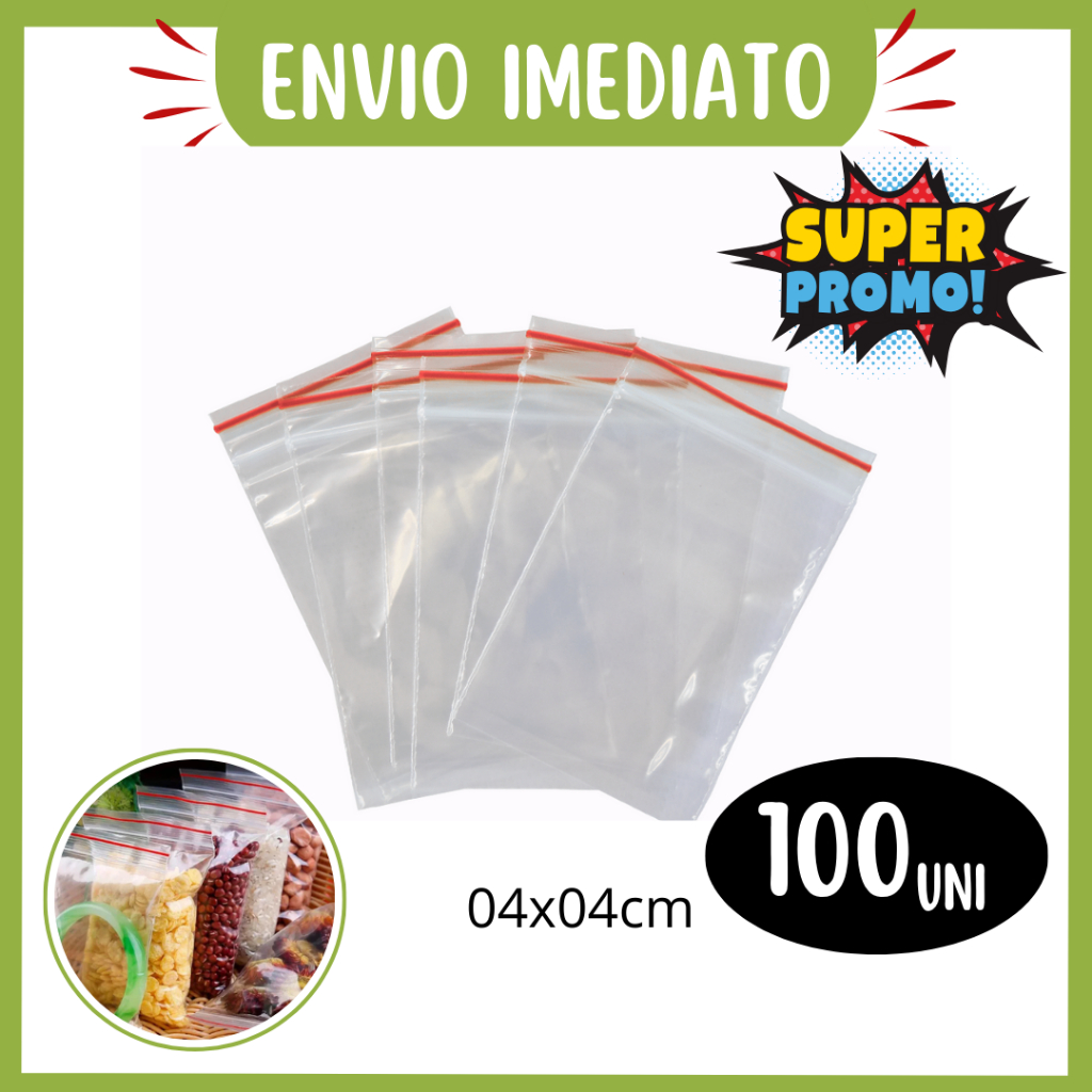 Saco Plástico Zip Lock 4x4 cm Vedação Hermética Kit 100 Mini Embalagem - Envio Imediato