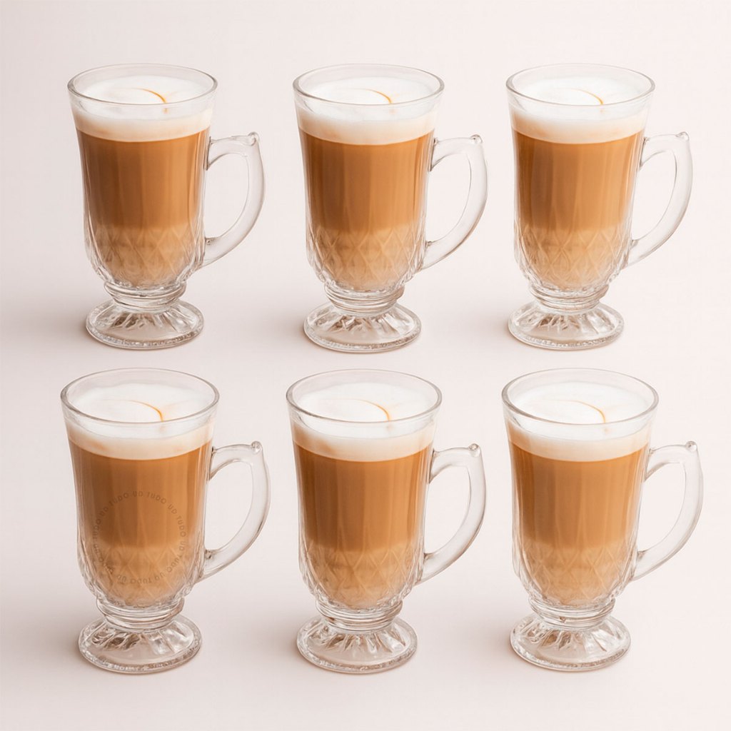 Jogo 6 Peças Canecas Capuccino Nespresso Em Vidro Irish Coffee 150ml